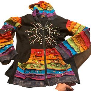 Rising International Women Sweatshirt Medium Black Hoodie Embroidered Full Zip